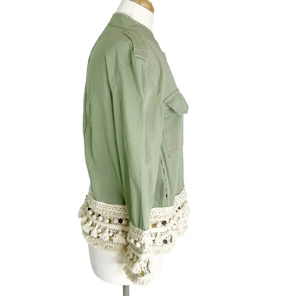 Zara Tassel Pom Crochet Fringe Boho Utility Jacket Green Size XS - Picture 7 of 15